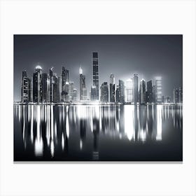 Dubai Skyline At Night Canvas Print