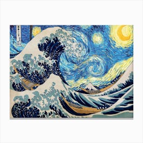 The Great Wave Of Kanagawa Painting Starry Night Vincent Van Gogh Canvas Print