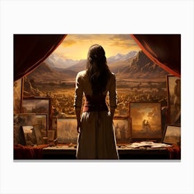 Woman Looking At Paintings Canvas Print