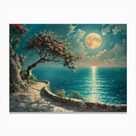 Moonlight Over The Sea Canvas Print