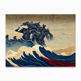 Robot In The Style Of Hokusai Canvas Print