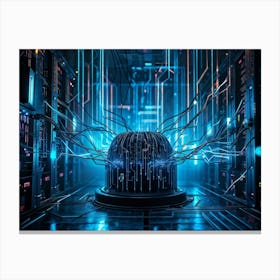 Advanced Cybersecurity Concept Visualized By A Thick Lens Of Intertwined Metallic Wires Representing (3) Canvas Print