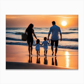 Family At Beach 2 Canvas Print