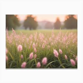 A Field Of Tall Pink Grass Illuminated By The Warm Light Of The Setting Sun, Creating A Beautiful And Romantic Atmosphere Canvas Print