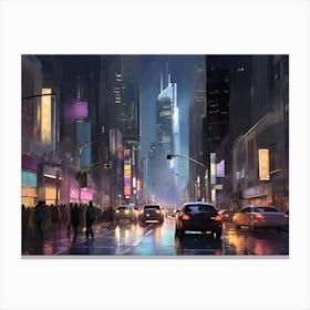 New York City At Night Paintings Art Print 1 Canvas Print