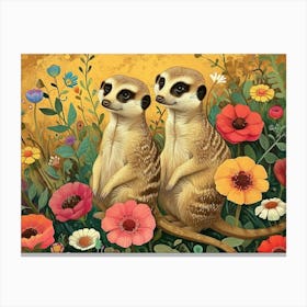 Floral Animal Illustration Meerkat 4 Canvas Print