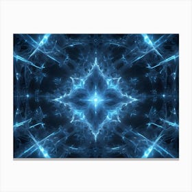 Abstract Symmetrical Geometric Pattern Of Flowing Light In Shades Of Blue, Forming A Floral Like Pattern Against A Black Background Canvas Print