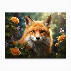 Fox In The Forest Paintings Art Print 1 Canvas Print