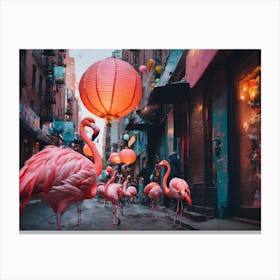 Flamingoes and lanterns Canvas Print