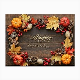 An Ornate Acorn Calligraphy Centerpiece With Woven Decorative Lettering Bearing The Words Happy Th (1) Canvas Print