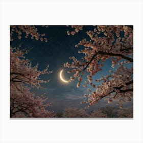 Moon And Cherry Blossoms 1 Canvas Print