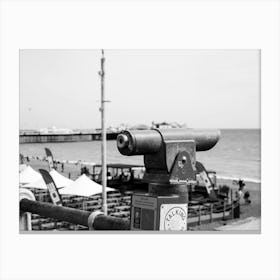 Binoculars Seafront Black And White Canvas Print