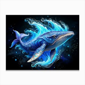Whale With Blue Waves Canvas Print