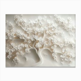 3d Marble Carved Art With White Floral Tree Pattern Canvas Print