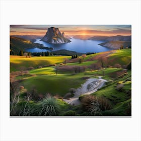 Sunset Over Lake Canvas Print