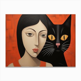 Black Cat And Woman Canvas Print