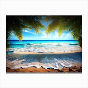 Beach With Palm Trees 3 Canvas Print