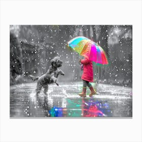 Girl With Umbrella In Rain - Little Girl In The Rain Canvas Print