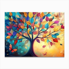 Colorful Tree with Vibrant Leaves Hanging Branches. 3d Abstraction Canvas Print