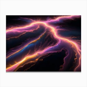 Abstract Image Of A Series Of Swirling Lines In Shades Of Pink, Blue, And Yellow Against A Black Background Canvas Print