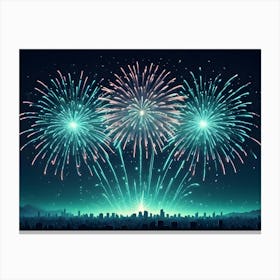 A Digital Illustration Of Fireworks Exploding In The Night Sky Over A Cityscape Canvas Print