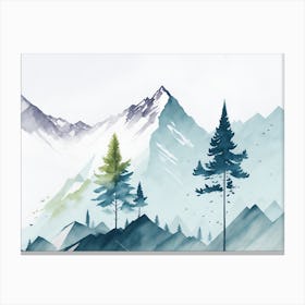 Mountain And Forest In Minimalist Watercolor Horizontal Composition 184 Canvas Print