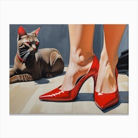 Red Shoes And Cat Canvas Print