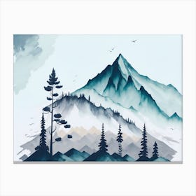 Mountain And Forest In Minimalist Watercolor Horizontal Composition 395 Canvas Print