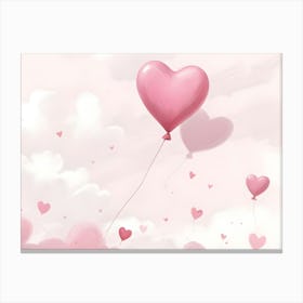 Single Pink Heart Balloon Soaring In A Pink Sky Canvas Print