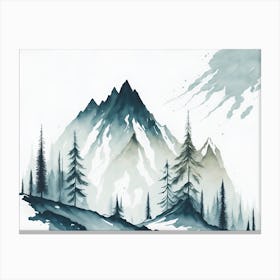 Mountain And Forest In Minimalist Watercolor Horizontal Composition 25 Canvas Print