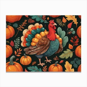 Default A Joyfully Festive Thanksgiving Illustration Featuring 3 Canvas Print