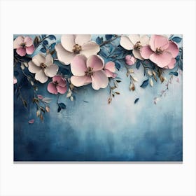 Pink Flowers On A Blue Background 1 Canvas Print