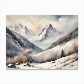 Vintage Muted Winter Mountain Landscape (16) 1 Canvas Print