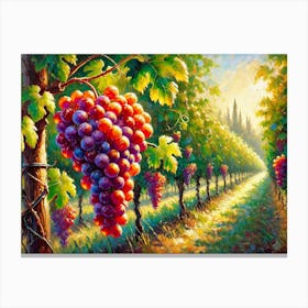 An Impressionist Acrylic Painting Of A Bunch Of Ripe Red And Purple Grapes Hanging From A Vine Canvas Print