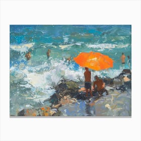 Orange Umbrella At The Beach Canvas Print