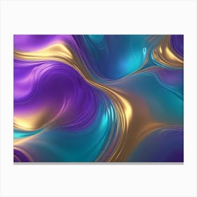 Abstract Image Of Swirling, Fluid Colors In Shades Of Purple, Blue, And Gold, Resembling A Liquid Or Metallic Surface Canvas Print