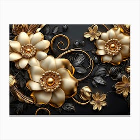 3d Golden Jewelry and Flowers 2 Canvas Print