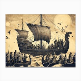 Vikings On A Ship AI vintage art 5 Canvas Print