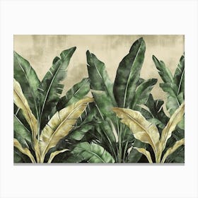 Tropical Seamless Luxury Banana Leaves Palms Pattern Texture in Vintage Green and Beige Style Canvas Print