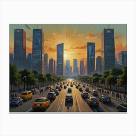 Cityscape At Sunset art Canvas Print