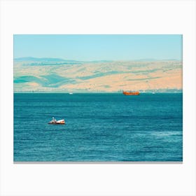 Brown Wooden Boat Sailing In Sea Of Galilee 1 Canvas Print