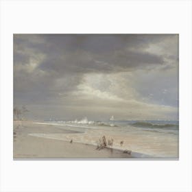 Vintage Painting Stormy Day On The Beach Canvas Print