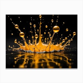 Abstract Image Of A Golden Liquid Splash On A Black Background Canvas Print