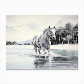 A Horse Oil Painting In Bora Bora French, Polynesia, Landscape 3 Canvas Print
