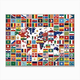 World Map With Flags Featuring Stars Canvas Print