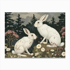 Floral Animal Illustration Arctic Hare 2 Canvas Print