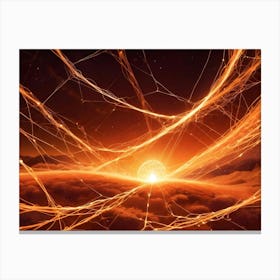 Abstract, Futuristic Landscape With A Glowing Orb And Network Of Connected Lines, Representing Connection And Technology In A Celestial Environment Canvas Print