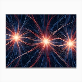 Abstract Fractal Image Featuring Two Glowing Centers Connected By Intricate, Web Like Structures In Red And Blue Canvas Print