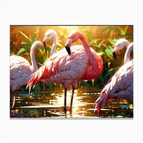 Flamingos In Water Canvas Print