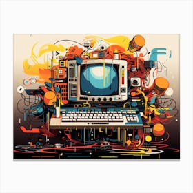 Abstract Vintage Computer Doodle Art Canvas Print